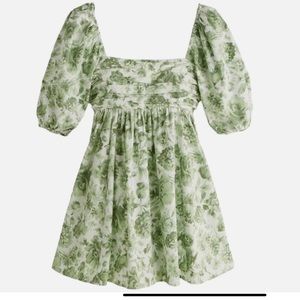 Abercrombie & Fitch Ruched Bodice Puff Sleeve Mini Dress, Green, Size M